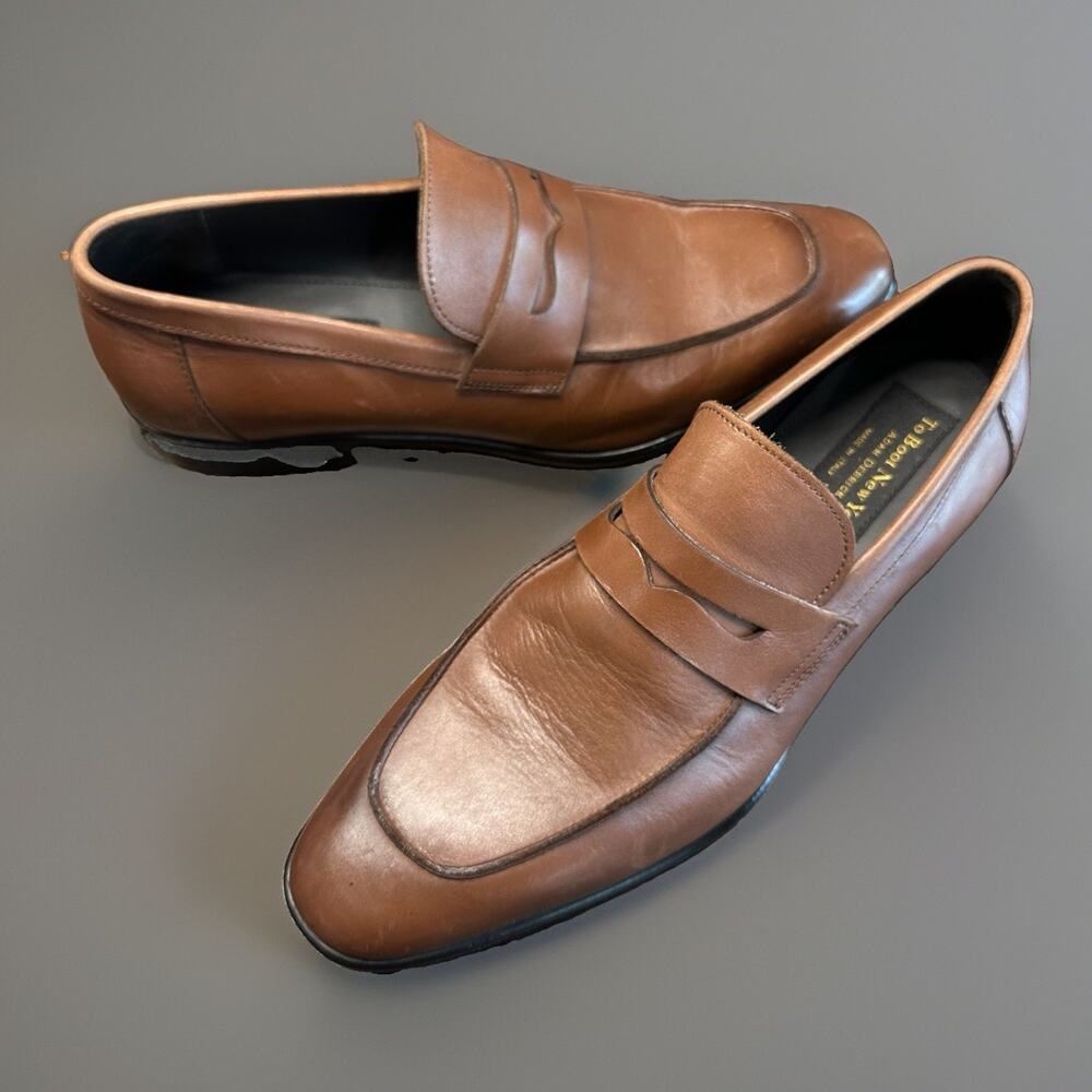 To Boot New York Nova Penny Loafers Mens 9 M Brown Leather Italy Dress Shoe
